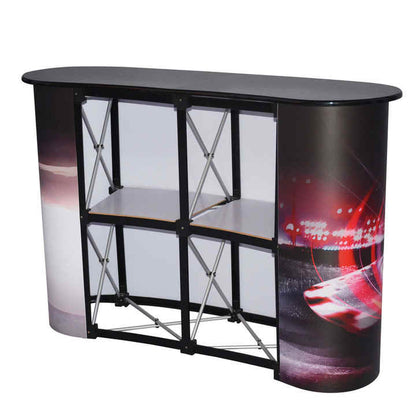 Quicklyshow Custom Foldable Promotion Retail Bar Table Pop Up Podium Exhibition Display Table with Storage Rack