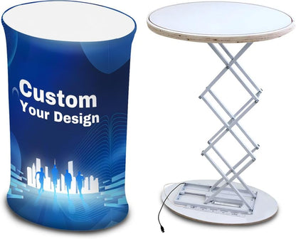 Quicklyshow Custom Modern Printed Pop up Promotion Table Circle Folding Promotion Display Counter Desk