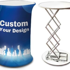 Quicklyshow Round Pop Up Promotion Table – Custom Folding Trade Show Counter with Printed Graphic Wrap