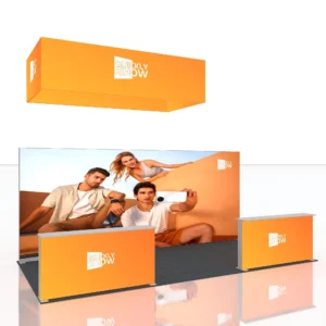 QuicklyShow exhibition booth using pop up structure and lighting