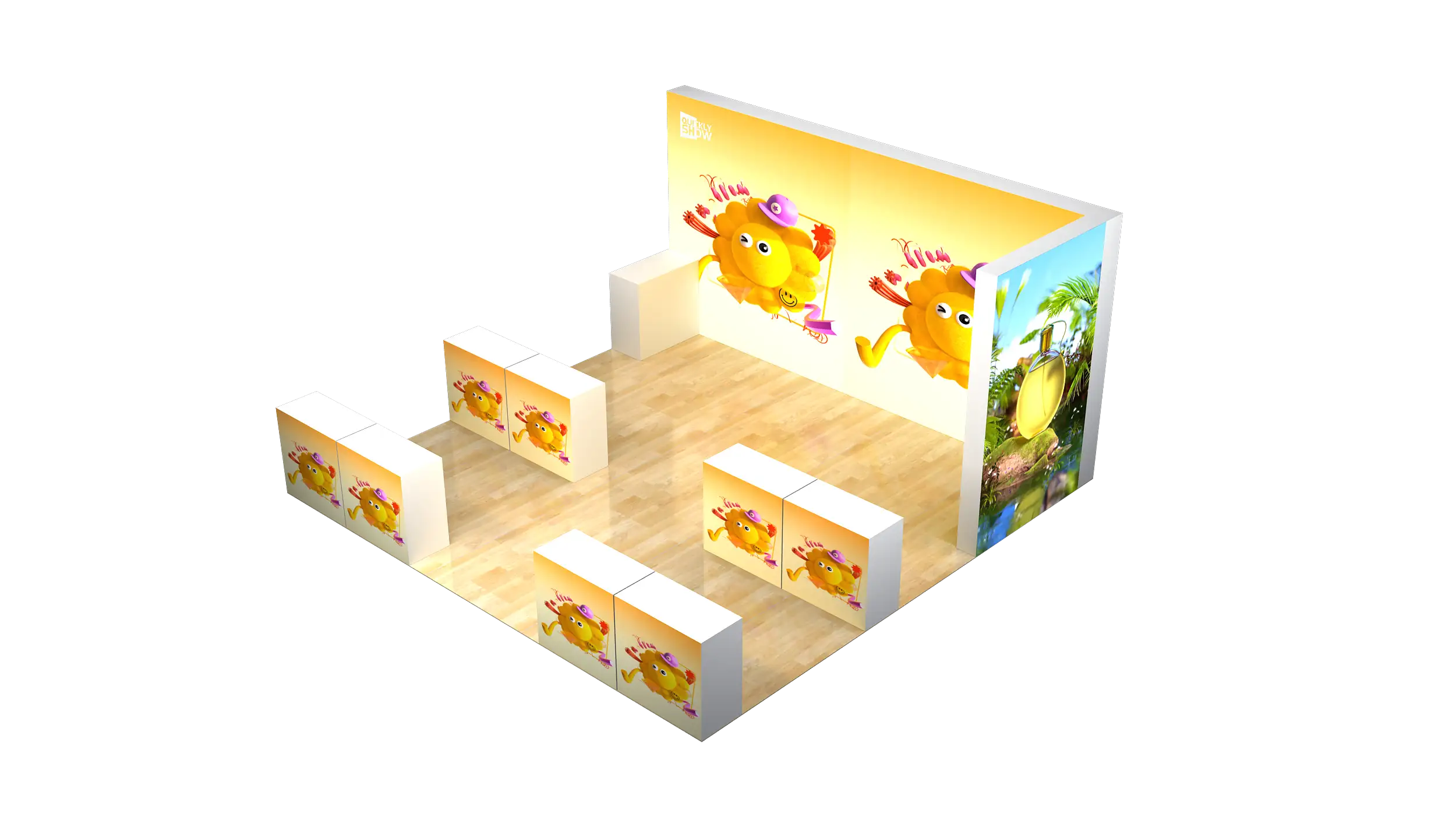 QuicklyShow Island Setup With Suspended Fabric Banners