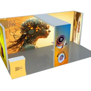 QuicklyShow pop up display booth with vibrant backlit images