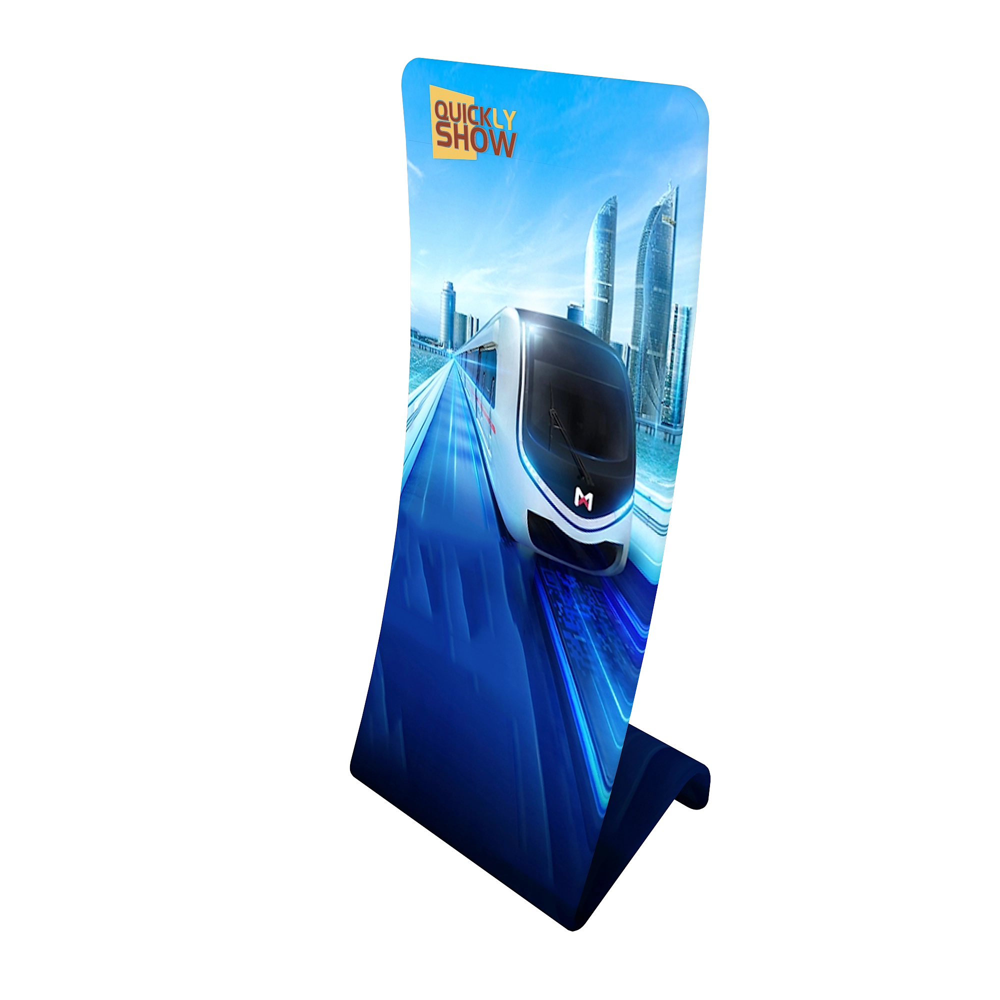 QuicklyShow Portable Fabric Banner Stand For Trade Show Event Display Blue Left