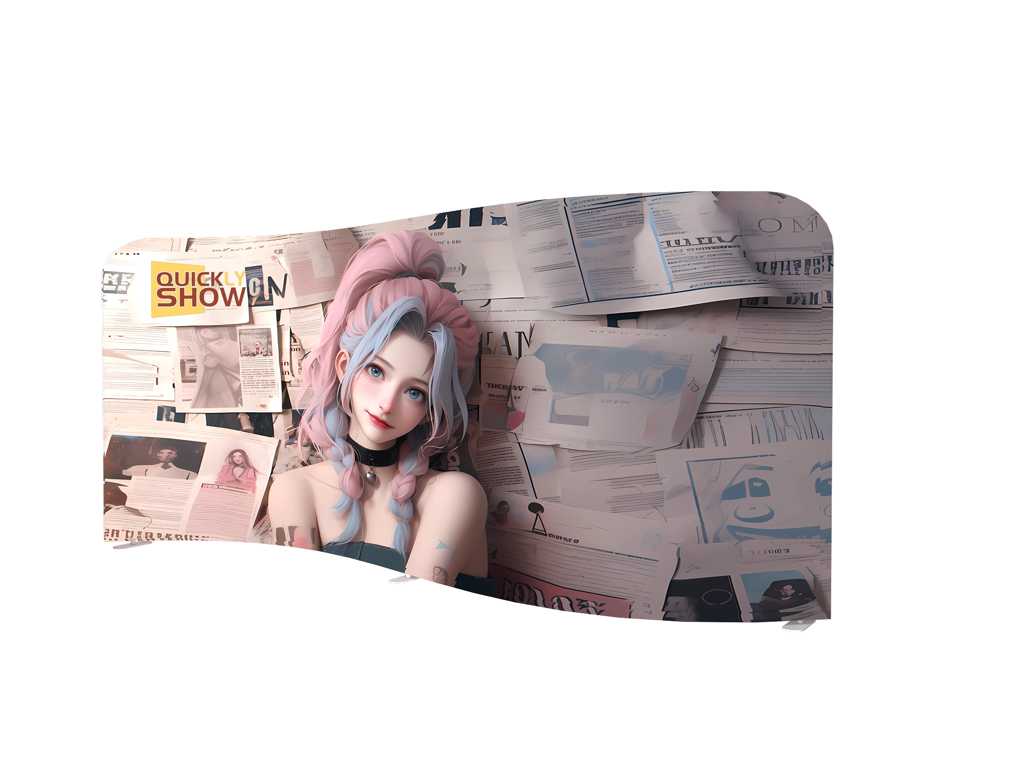 QuicklyShow S Shaped Tension Fabric Backdrop For Trade Show Display Pink Front