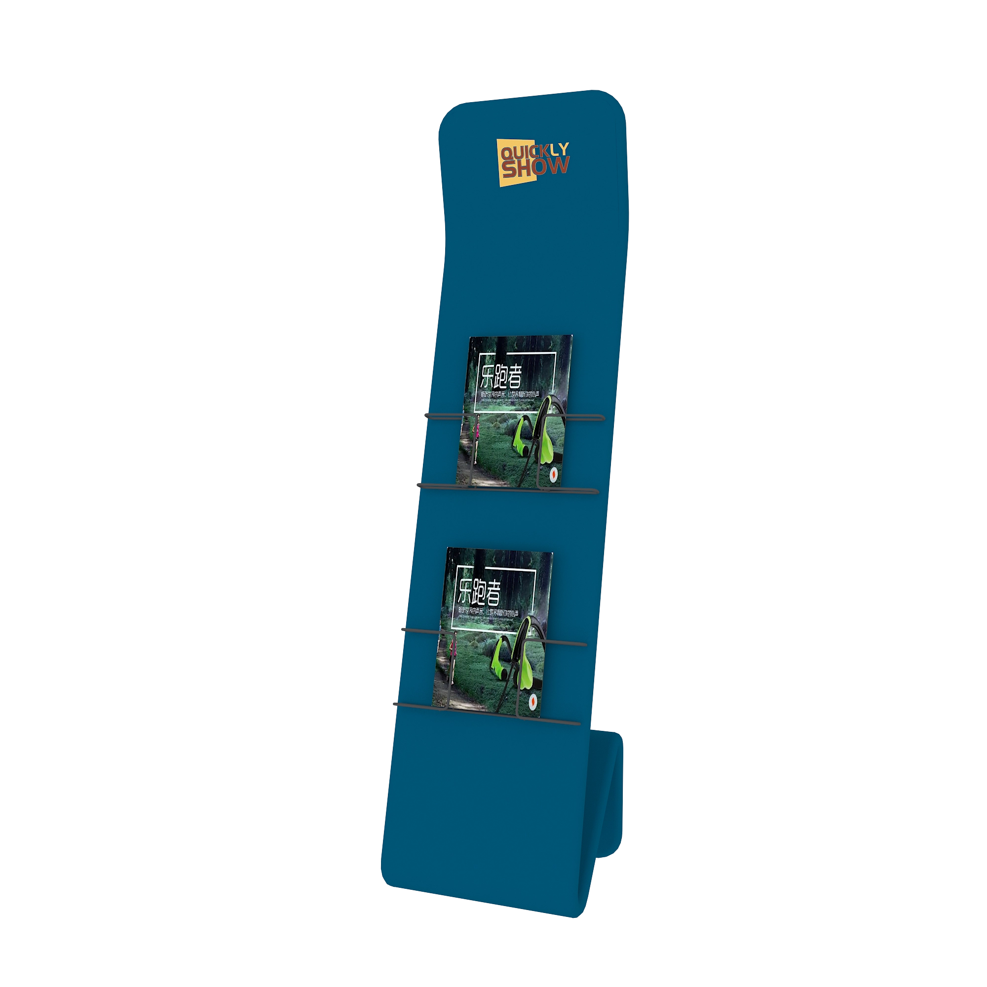 QuicklyShow S Typle Portable Literature Stand For Trade Show Event Display Green Front.