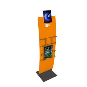 QuicklyShow Straight Portable Literature Stand For Trade Show Event Display Orange Left.