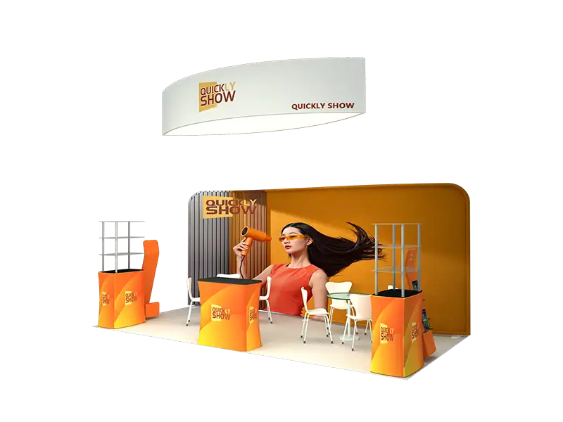 QuicklyShow 10x20 Portable Tension Fabric Backdrop Combined Booth Design