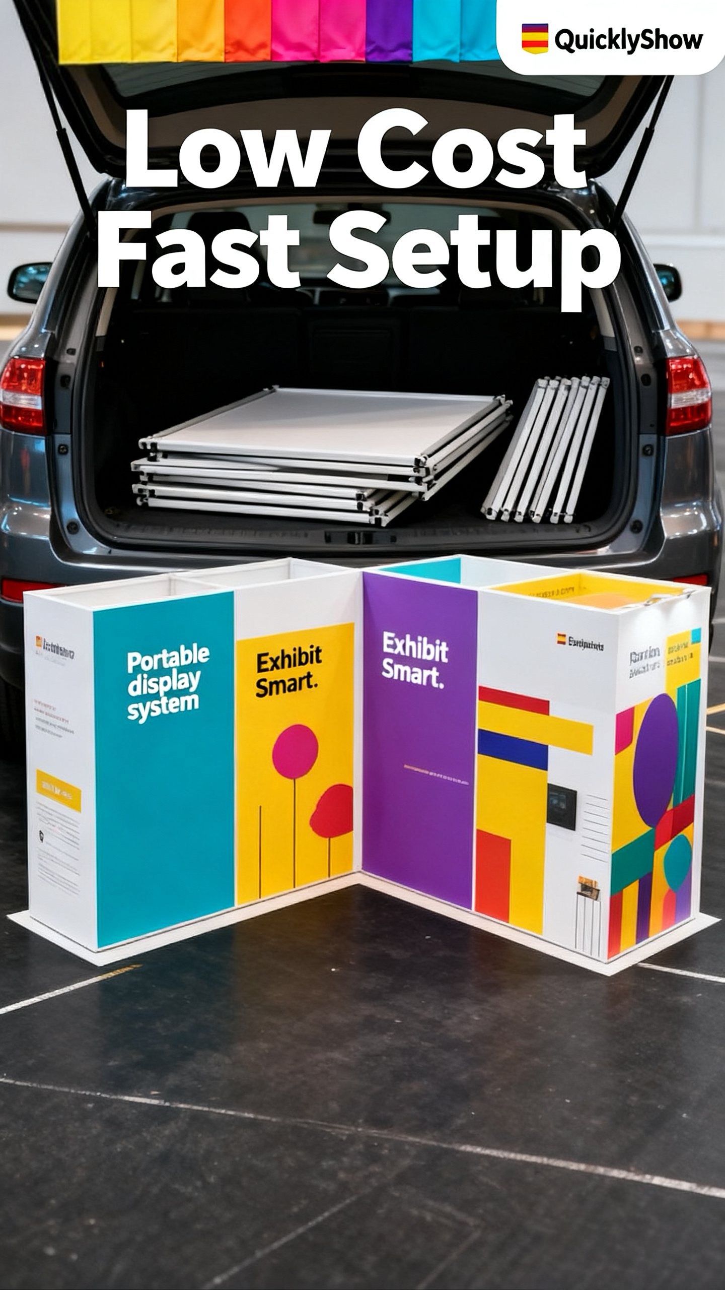 Easy-setup trade show booth using portable fabric display components