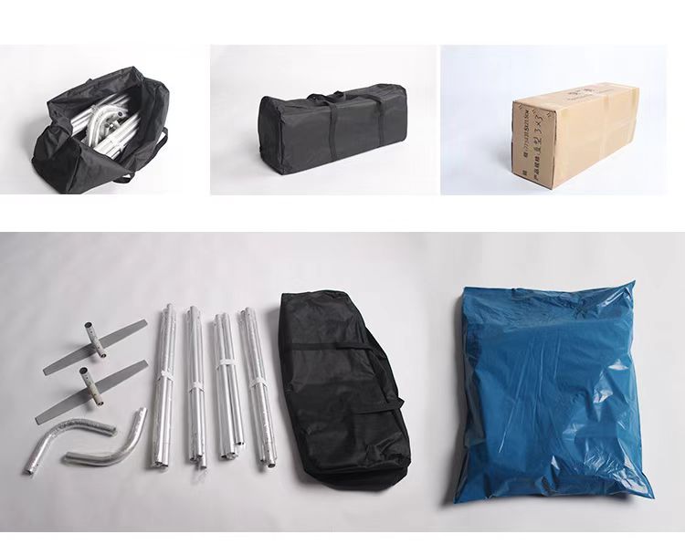 QuicklyShow tension fabric display package with aluminum frame parts graphic and Oxford carry bag