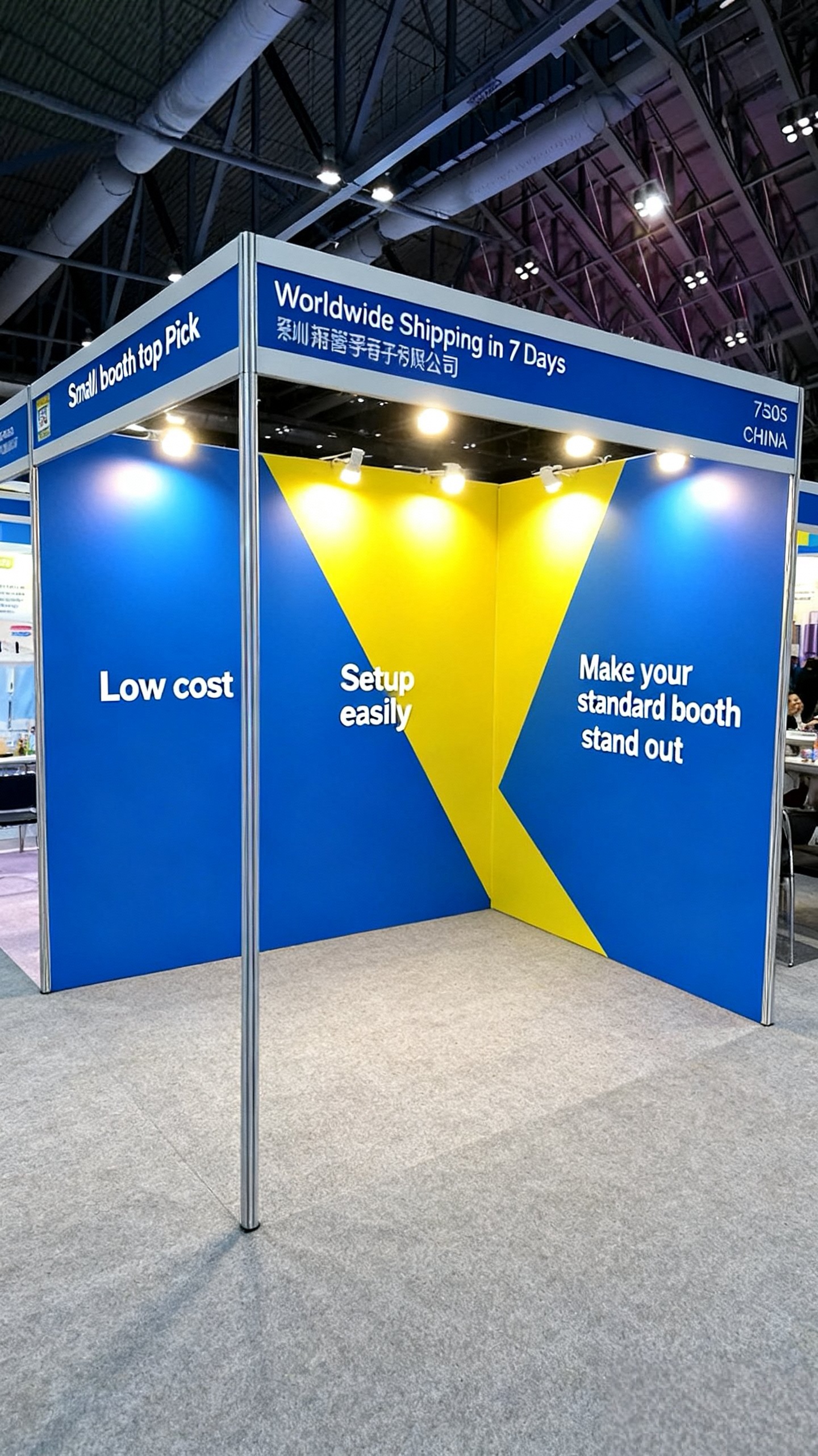 Portable exhibition display stand packed for transport