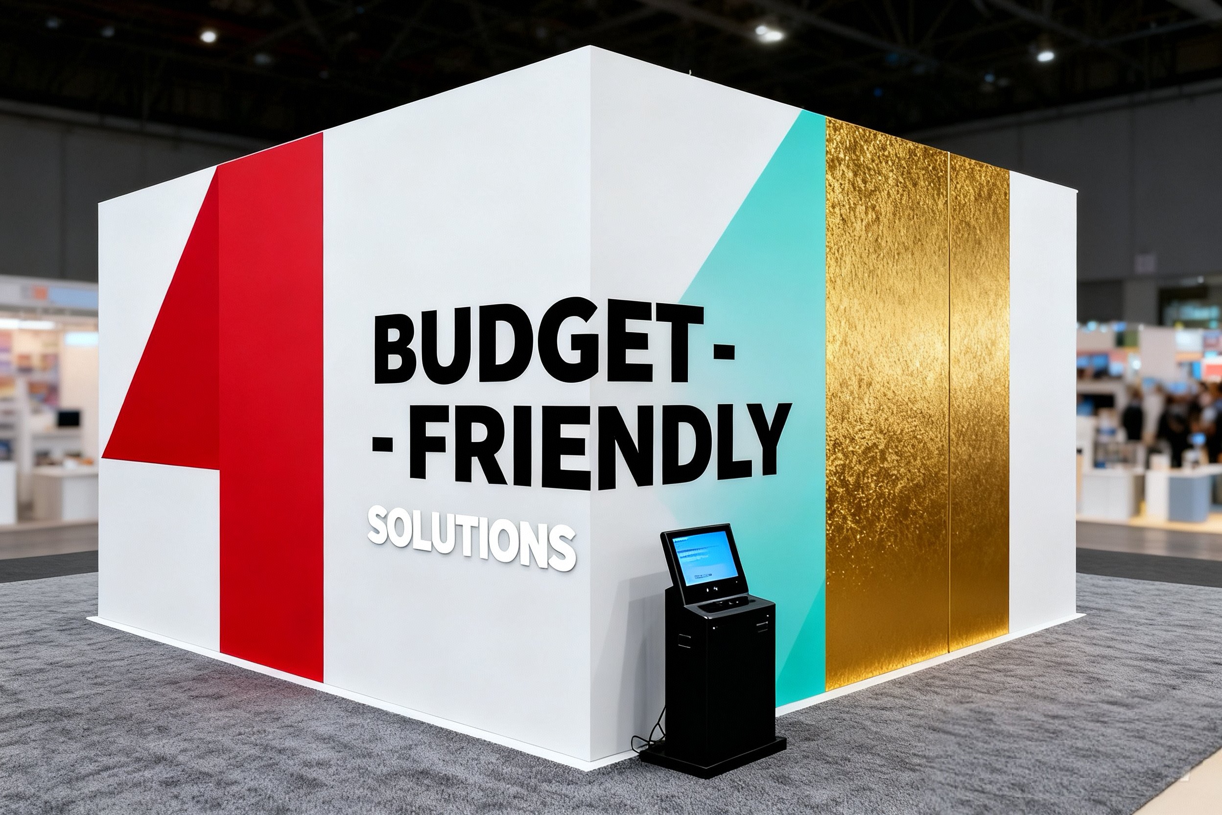 Reusable portable display shown as a trade show booth rental alternative