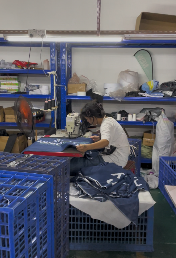 custom printed fabric booth production and inspection at QuicklyShow